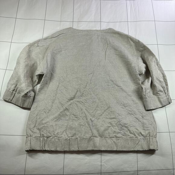 Eileen Fisher Jacket Womens Small Beige Natural Twinkle Linen Metallic Coastal - Picture 3 of 10